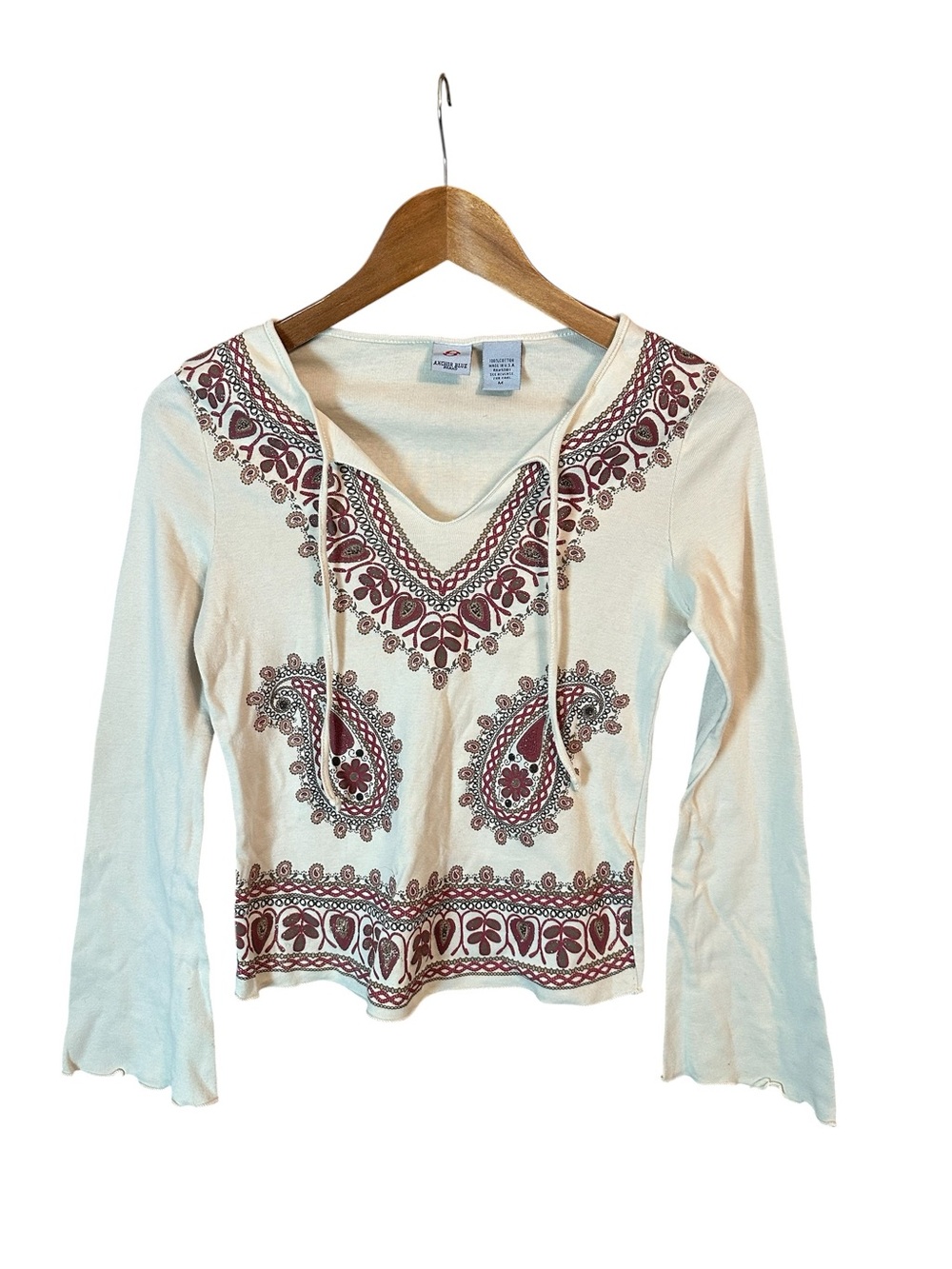 VTG Y2K Festival Boho Top Anchor Blue Med Hippie Indie Artsy Paisley Floral